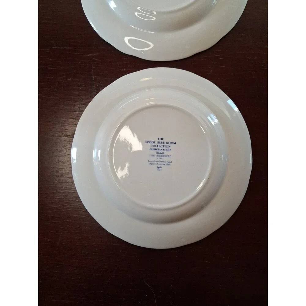 TWO SPODE THE BLUE ROOM COLLECTION 'ROME' BLUE AND WHITE 10.5 INCH DINNER PLATE
